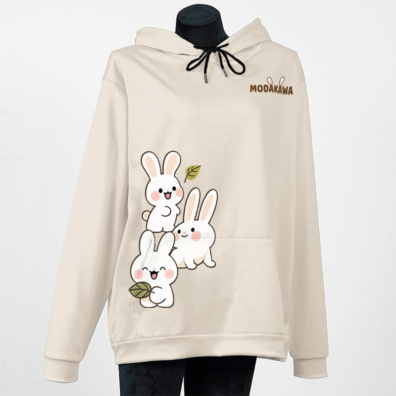 Modakawa Hoodie mit gestapeltem Hasenbuchstaben-Print - Apricot - 5XL - image 5