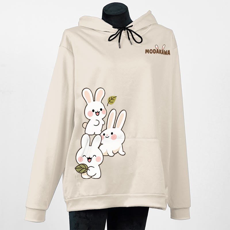 Modakawa Hoodie mit gestapeltem Hasenbuchstaben-Print - Apricot - 5XL - image 5