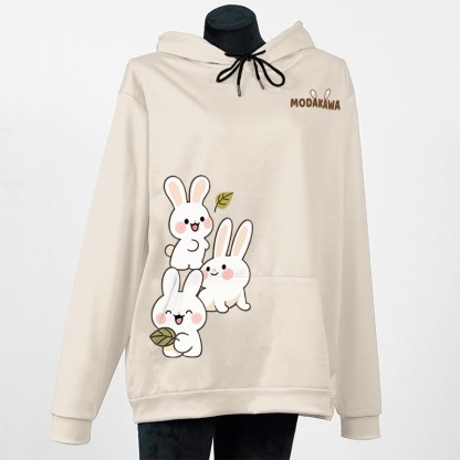 Modakawa Hoodie mit gestapeltem Hasenbuchstaben-Print - Apricot - 5XL - image 5