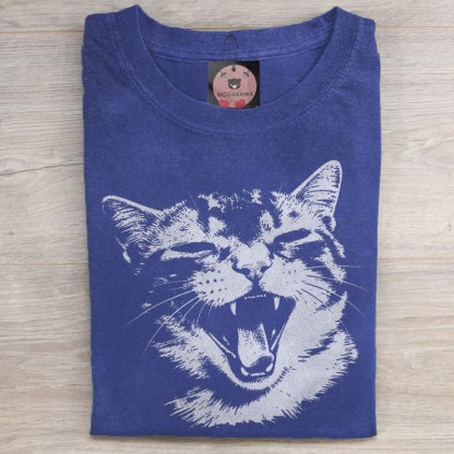 MODAKAWA Unisex-T-Shirt mit Katzenmotiv im Vintage-Stil, gewaschen - Blue - 5XL - image 4