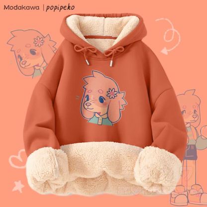 MODAKAWA X popipeko Niedlicher Welpen-Print Winterhoodie mit dickem Fleecefutter - Orange B - 2XL - image 8
