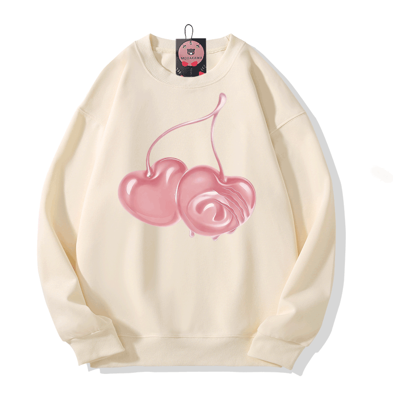 Modakawa Sweatshirt mit Kirschmotiv - Beige - 5XL - image 4