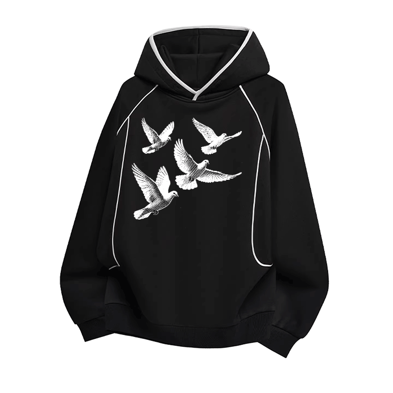 Modakawa Raglanärmel Oversize-Pullover-Hoodie mit Peace Dove-Grafik - Black - 3XL - image 2