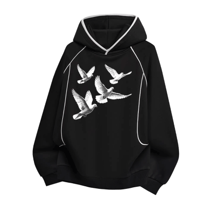 Modakawa Raglanärmel Oversize-Pullover-Hoodie mit Peace Dove-Grafik - Black - 3XL - image 2