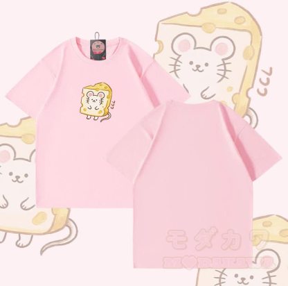 Modakawa T-Shirt mit Käsemaus-Motiv, 100 % Baumwolle - Rosa - 5XL - image 4