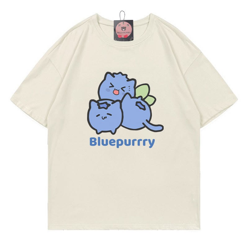 BLUEPURRRY Blueberry Purr Print Modakawa T-Shirt - Beige - 5XL - image 1