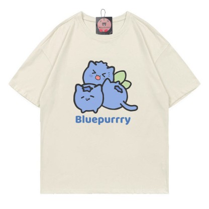 BLUEPURRRY Blueberry Purr Print Modakawa T-Shirt - Beige - 5XL - image 1