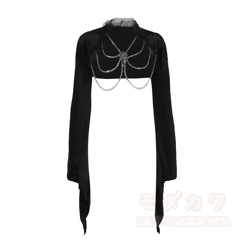 Gothic-Kleid aus dunklem Samt mit ausgestellten langen Ärmeln - Spitze - L - image 5