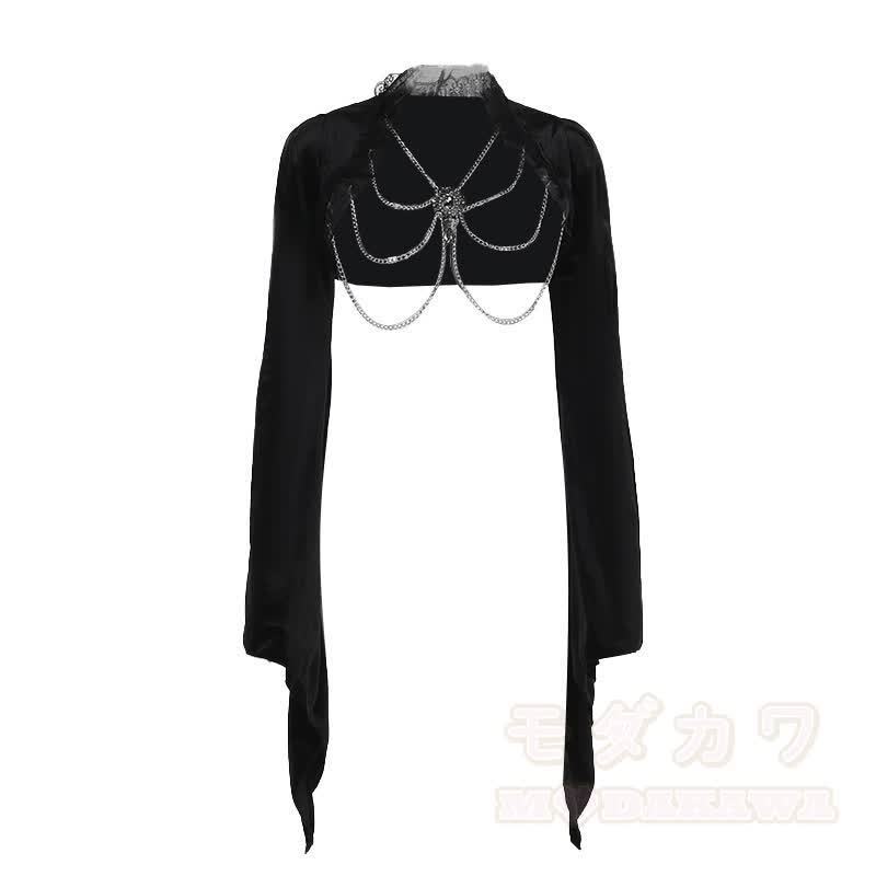 Gothic-Kleid aus dunklem Samt mit ausgestellten langen Ärmeln - Spitze - L - image 5