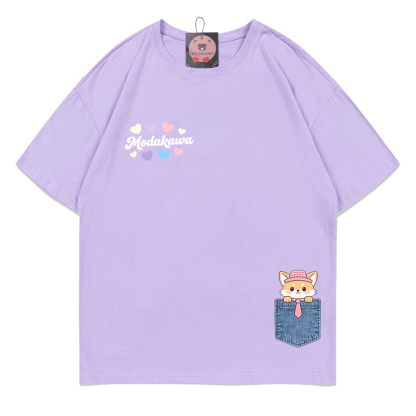 Modakawa T-Shirt aus 100 % Baumwolle mit Fuchsherz-Motiv - Light Purple - 5XL - image 7