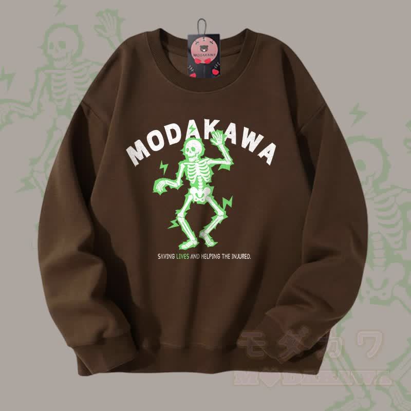 MODAKAWA Unisex-Sweatshirt mit elektrisiertem Totenkopf-Motiv - Braun - 5XL - image 6