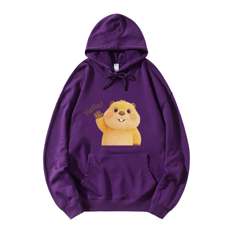 HELLO Capybara Grafik Modakawa Loose Baumwoll-Mischgewebe-Hoodie - Purple - 5XL - image 6