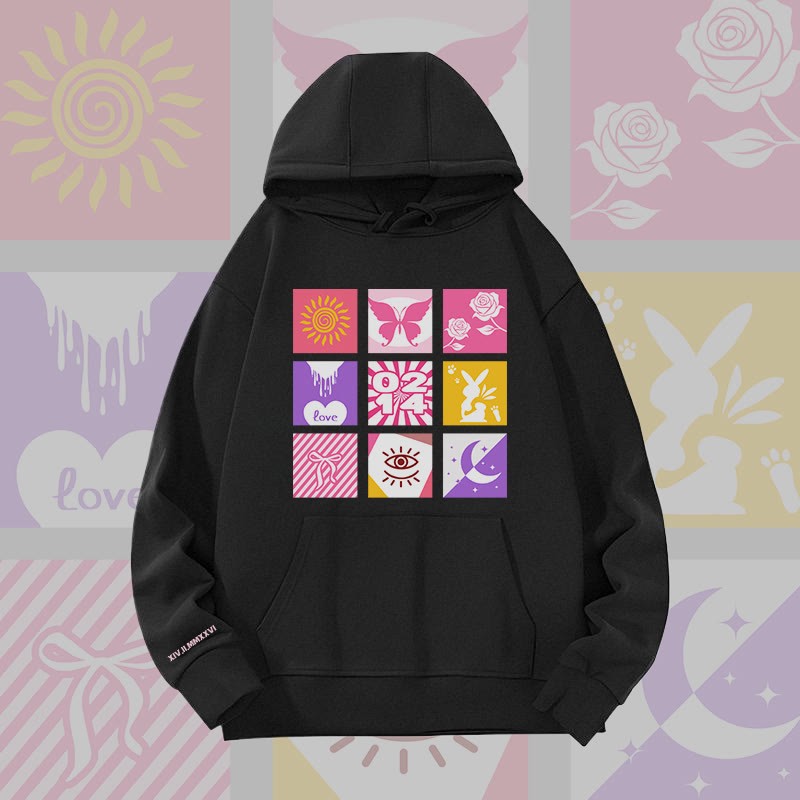 MODAKAWA Hoodie mit gemischtem Symbolgitter und Grafikmuster, schwere Ausführung - Black - 2XL - image 2
