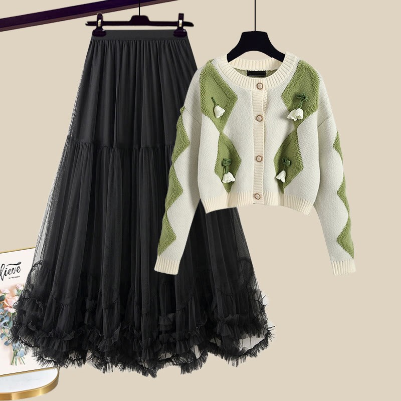 3D-Blumen-Cardigan, passender Tüllrock und Outfit - Set C - XL - image 3