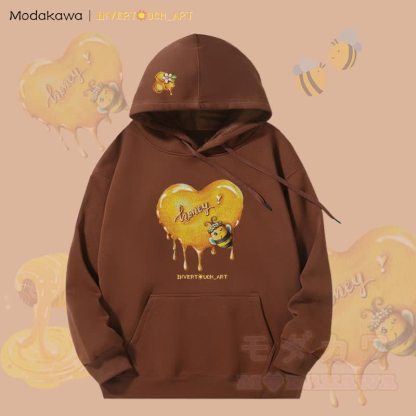 MODAKAWA X INVERTOUCH_ART Hoodie mit Honigbienen-Motiv und Fleece-Futter - Braun - 5XL - image 5