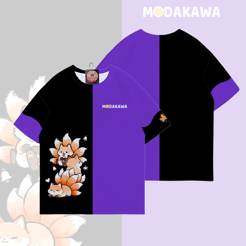 Neunschwänziger Fuchs Grafik Modakawa Farben Block T-Shirt - image 6