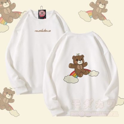 Modakawa Unisex-Sweatshirt mit Regenbogenbär-Motiv - Weiß - 5XL - image 3