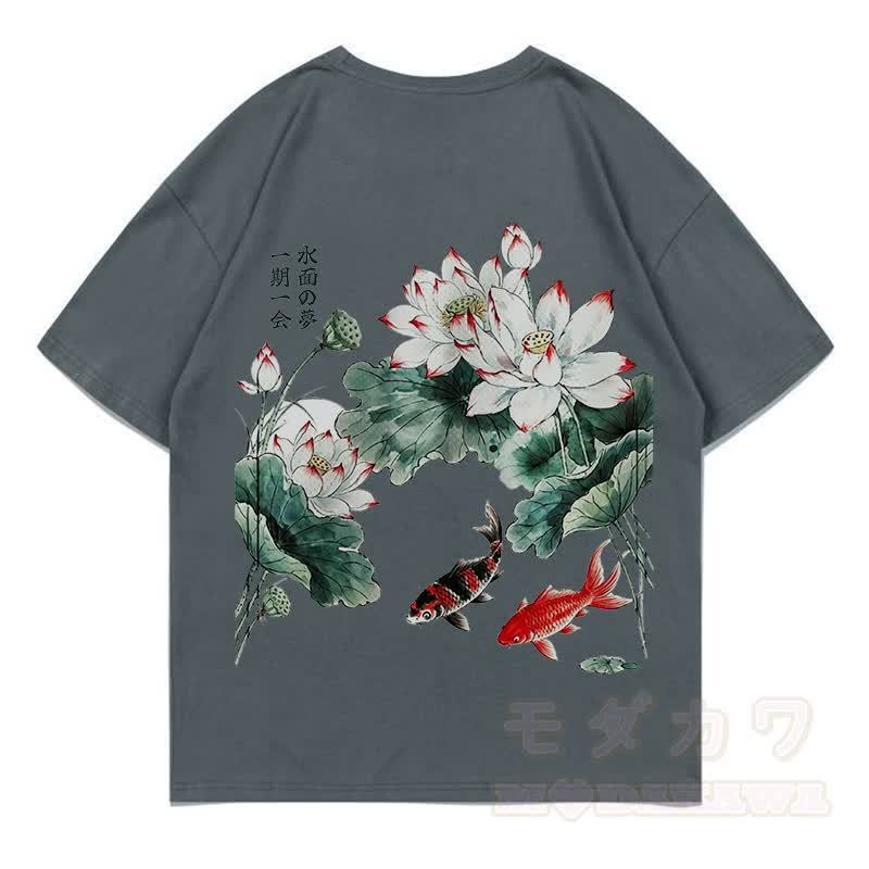 MODAKAWA Sommer-T-Shirt mit Blumen- und Fischmuster, locker geschnitten, Kurzarm - Dunkelgrau - 5XL - image 13