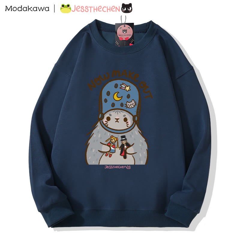 Sweatshirt mit witzigem Katzenmotiv und Spielzeug, Rundhalsausschnitt - Lavender Blue - 5XL - image 3