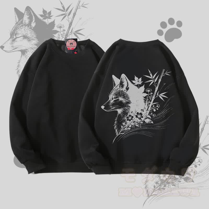 MODAKAWA Unisex-Sweatshirt mit Bambusfuchs-Grafik - Schwarz - 5XL - image 4