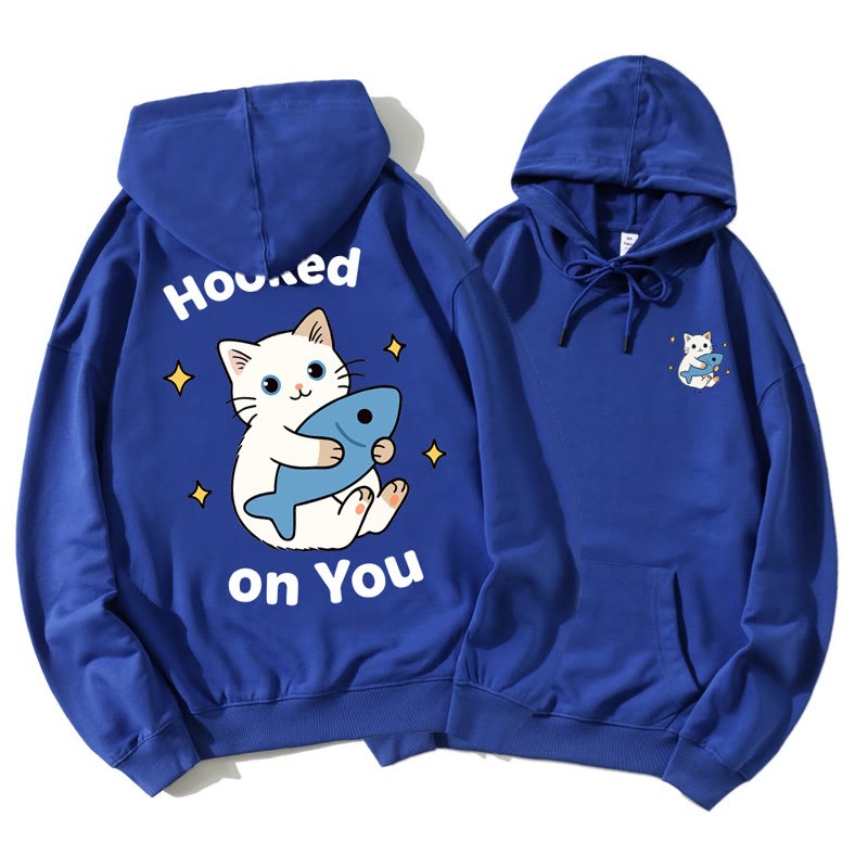 Kitty Holding Fish Graphic Paar Passender Hoodie - Blue A - 5XL - image 12