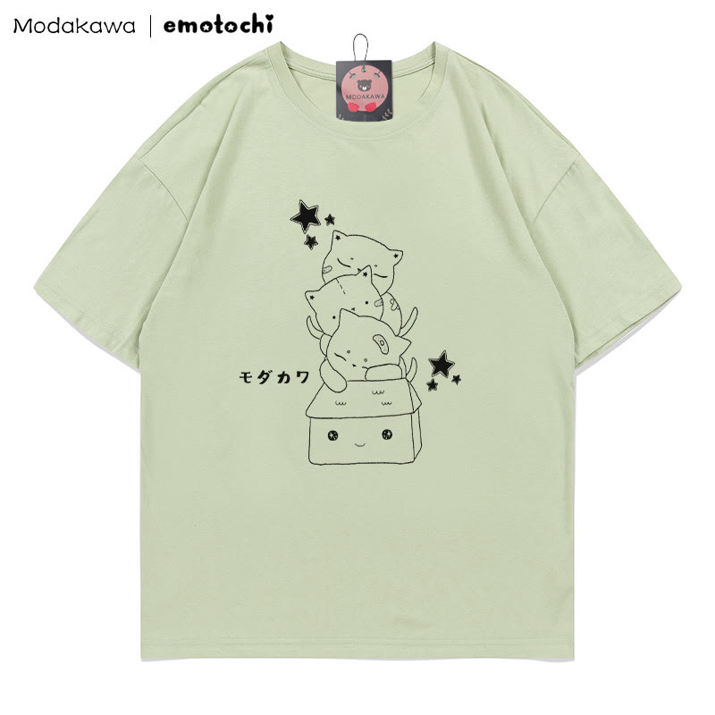 MODAKAWA X emotochi Stacked Kitty Print T-Shirt - Green - 5XL - image 5