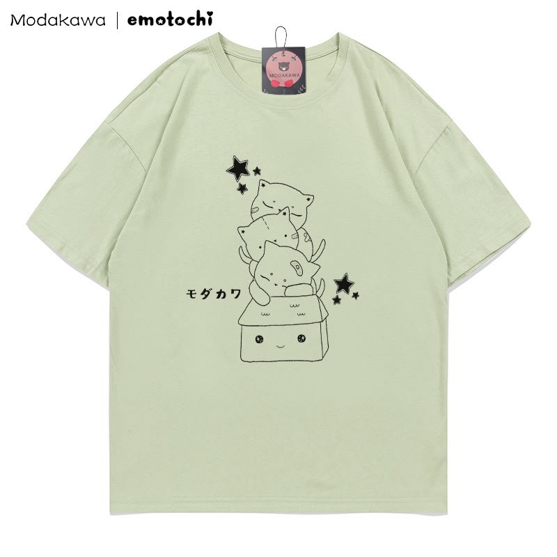 MODAKAWA X emotochi Stacked Kitty Print T-Shirt - Green - 5XL - image 5
