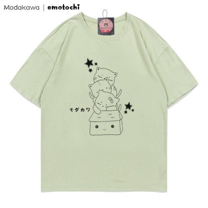 MODAKAWA X emotochi Stacked Kitty Print T-Shirt - Green - 5XL - image 5