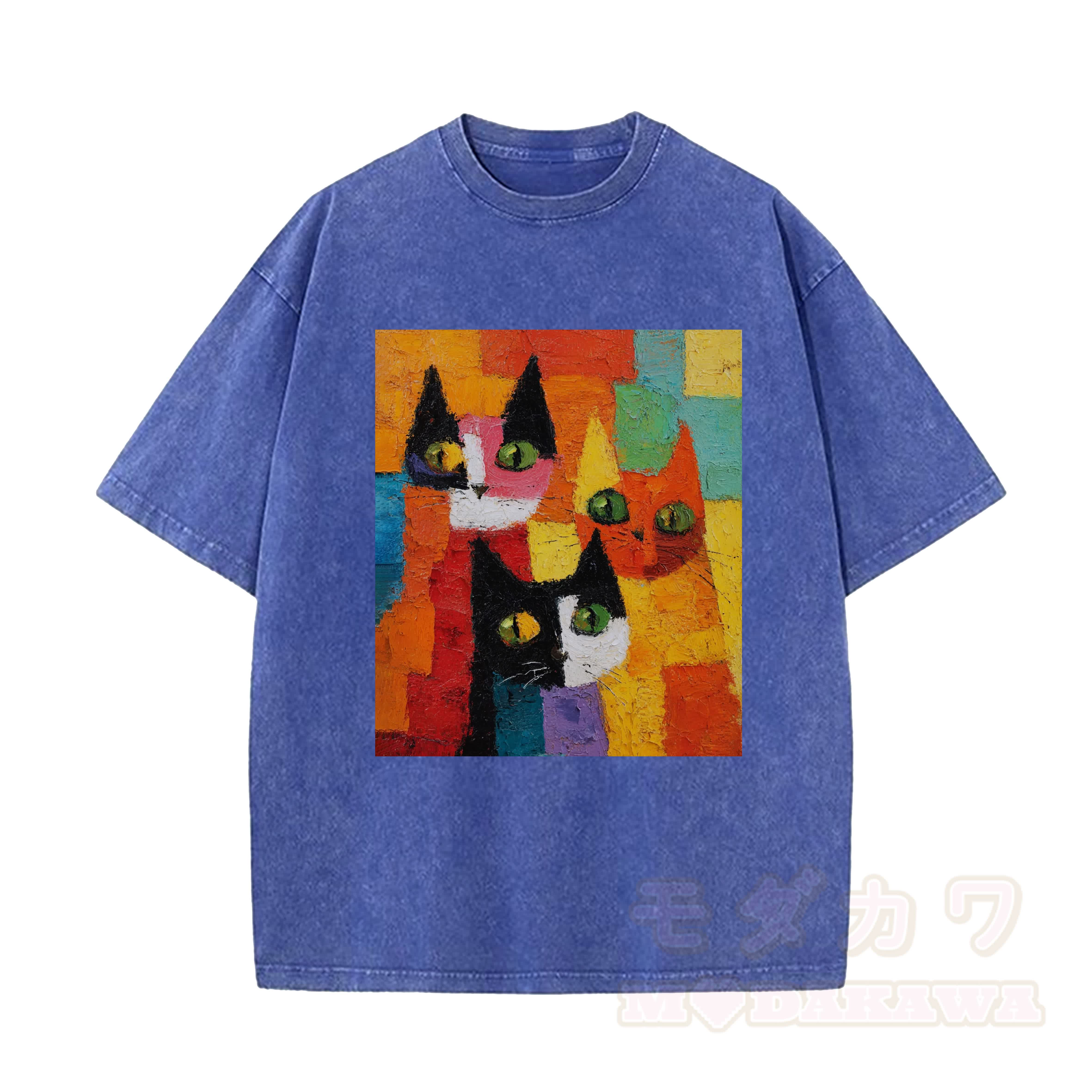 MODAKAWA T-Shirt im Vintage-Look mit niedlichem Katzenmotiv - Blau - 5XL - image 6
