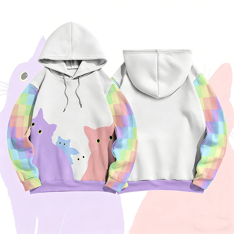 MODAKAWA Pullover-Hoodie mit Regenbogenkatzen-Motiv und Allover-Print - White B - 6XL - image 7
