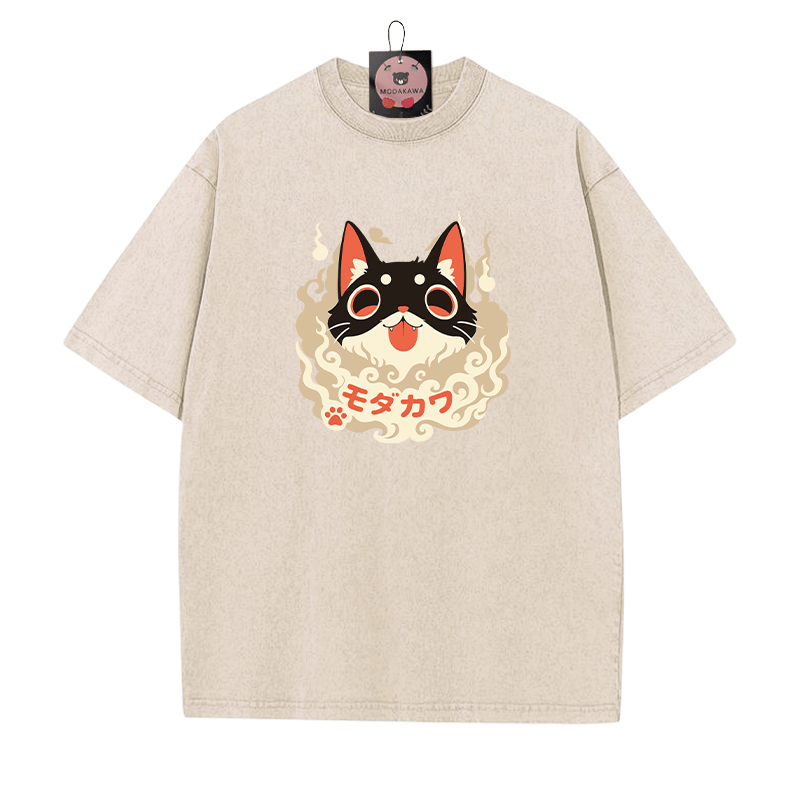 Verspieltes Unisex-T-Shirt mit Katzenzunge-herausgestreckter Grafik im Vintage-Look - Aprikose - 5XL - image 5