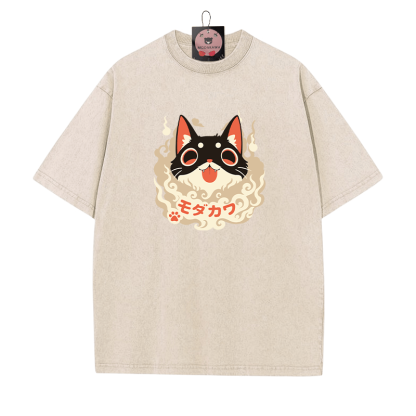 Verspieltes Unisex-T-Shirt mit Katzenzunge-herausgestreckter Grafik im Vintage-Look - Aprikose - 5XL - image 5