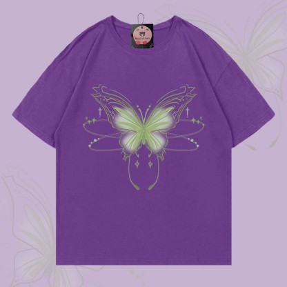 MODAKAWA T-Shirt mit leuchtendem Schmetterlingsmotiv - Dark Purple - 5XL - image 5