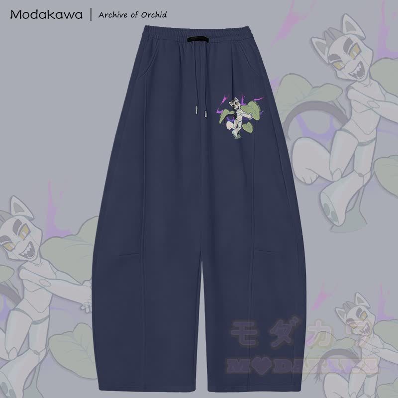 MODAKAWA X Archive of Orchid Mecha Cat Graphic Wide Leg Pants - Purpurblau - 5XL - image 5