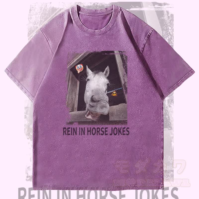 MODAKAWA REIN IN HORSE JOKES Pferdegrafik Unisex Vintage Washed T-Shirt - Lila - 4XL - image 3