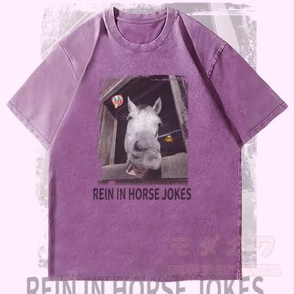 MODAKAWA REIN IN HORSE JOKES Pferdegrafik Unisex Vintage Washed T-Shirt - Lila - 4XL - image 3