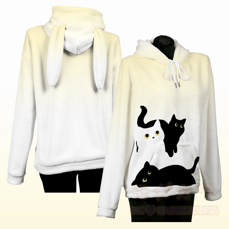MODAKAWA Gradient Curious Cat Grafik-Plüschhoodie mit Hasenohren - Gelb - 4XL - image 3