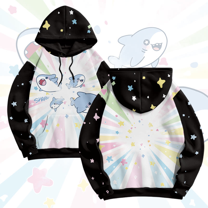 MODAKAWA Pullover-Hoodie mit lustigem Hai-Motiv und Allover-Print - Black - 8XL - image 2