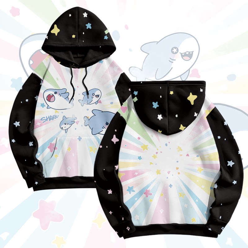 MODAKAWA Pullover-Hoodie mit lustigem Hai-Motiv und Allover-Print - Black - 8XL - image 2