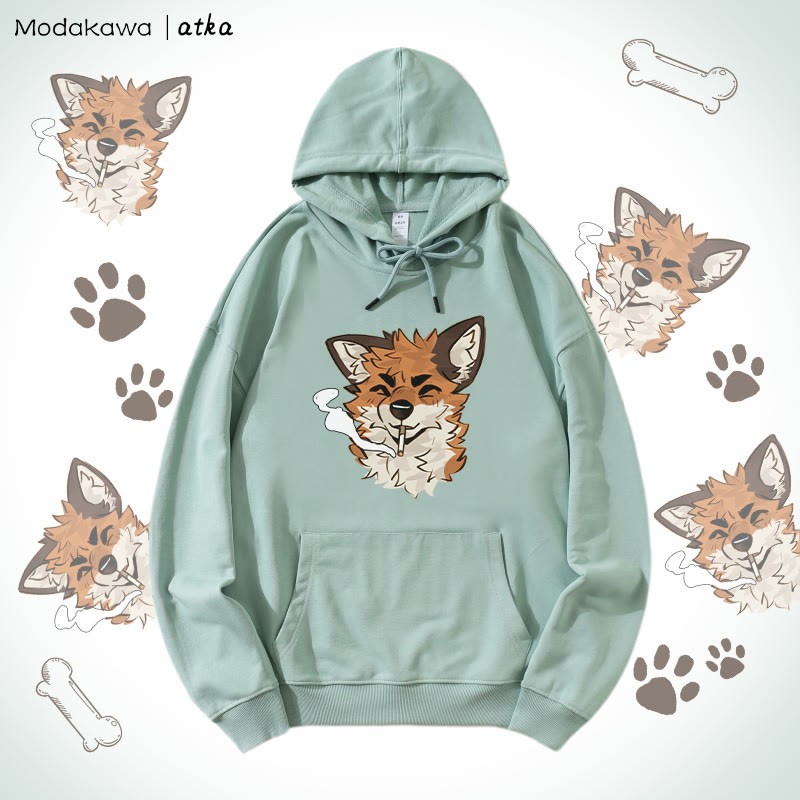 MODAKAWA X atka Fox Smoking Graphic Hoodie - Green - 5XL - image 3