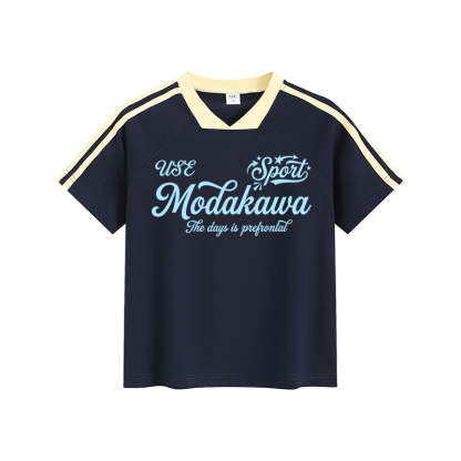 USE SPORT Graphic Modakawa Vintage Stripe V-Neck T-Shirt - Purplish Blue - L - image 4