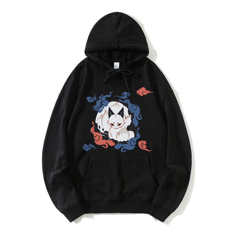 Lockerer Modakawa-Hoodie mit Fuchs-Print - Black - 5XL - image 3