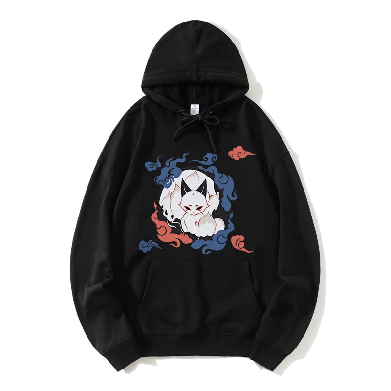 Lockerer Modakawa-Hoodie mit Fuchs-Print - Black - 5XL - image 3