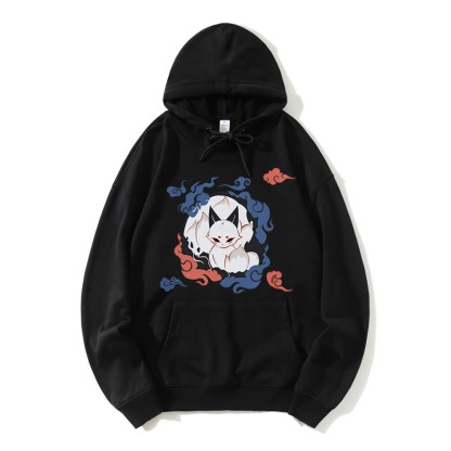 Lockerer Modakawa-Hoodie mit Fuchs-Print - Black - 5XL - image 3