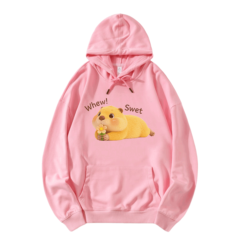 WHEW SWET Capybara Graphic Modakawa Loose Cotton-Blend Hoodie - Pink - 5XL - image 4