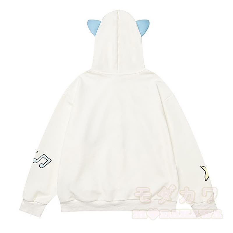Niedlicher Kapuzenpullover mit Katzenohren, Reißverschluss, Musiknoten-Katzenprint und Spitzenbesatz - image 4