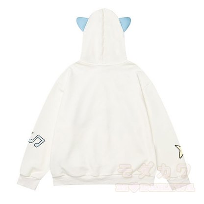 Niedlicher Kapuzenpullover mit Katzenohren, Reißverschluss, Musiknoten-Katzenprint und Spitzenbesatz - image 4