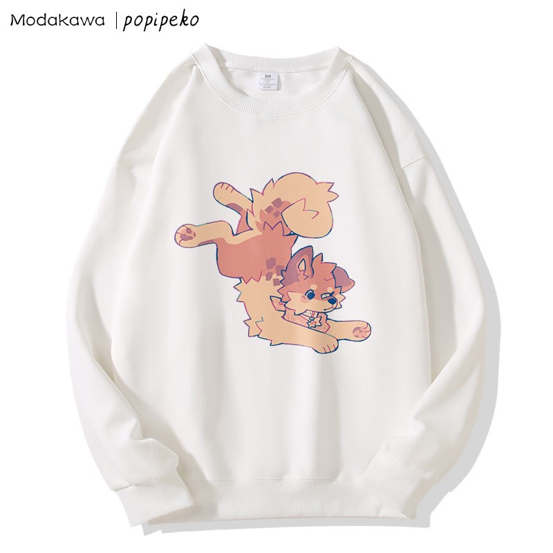 MODAKAWA X popipeko Sweatshirt mit Welpenprint und Rundhalsausschnitt - White - 5XL - image 4