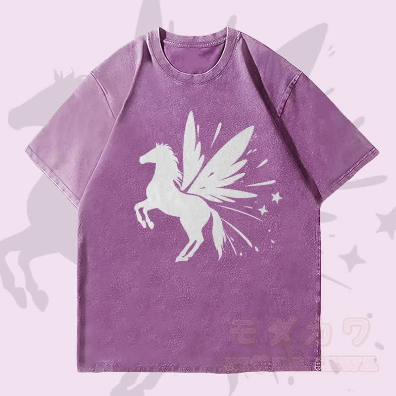MODAKAWA Pegasus Grafik Unisex Vintage Washed T-Shirt - Lila - 4XL - image 3