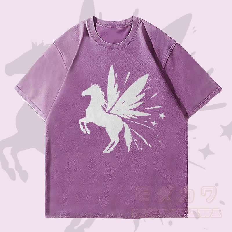 MODAKAWA Pegasus Grafik Unisex Vintage Washed T-Shirt - Lila - 4XL - image 3